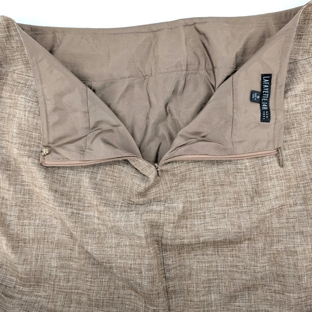 Lafayette 148 New York Linen Wool Blend Pencil Skirt Brown Melange‎ Size 18